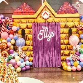 Balloon castle decorations on an indoor event