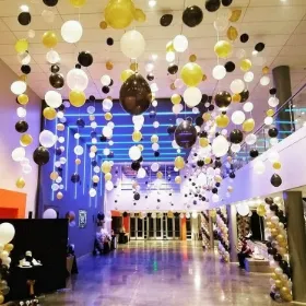 Balloon decorations a hallway of an establishment